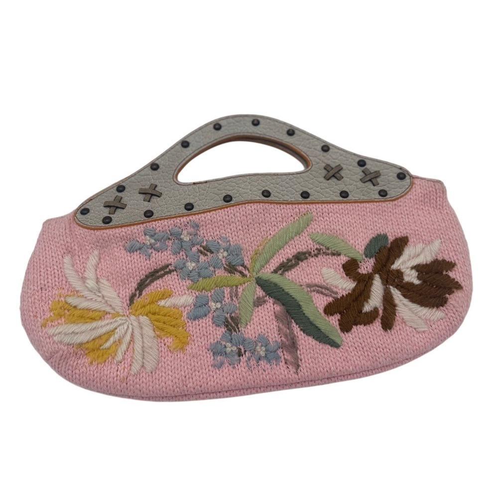 Vintage Guess Pink and Gray Magnetic Floral Clutch with Handle Boho Artsy Purse